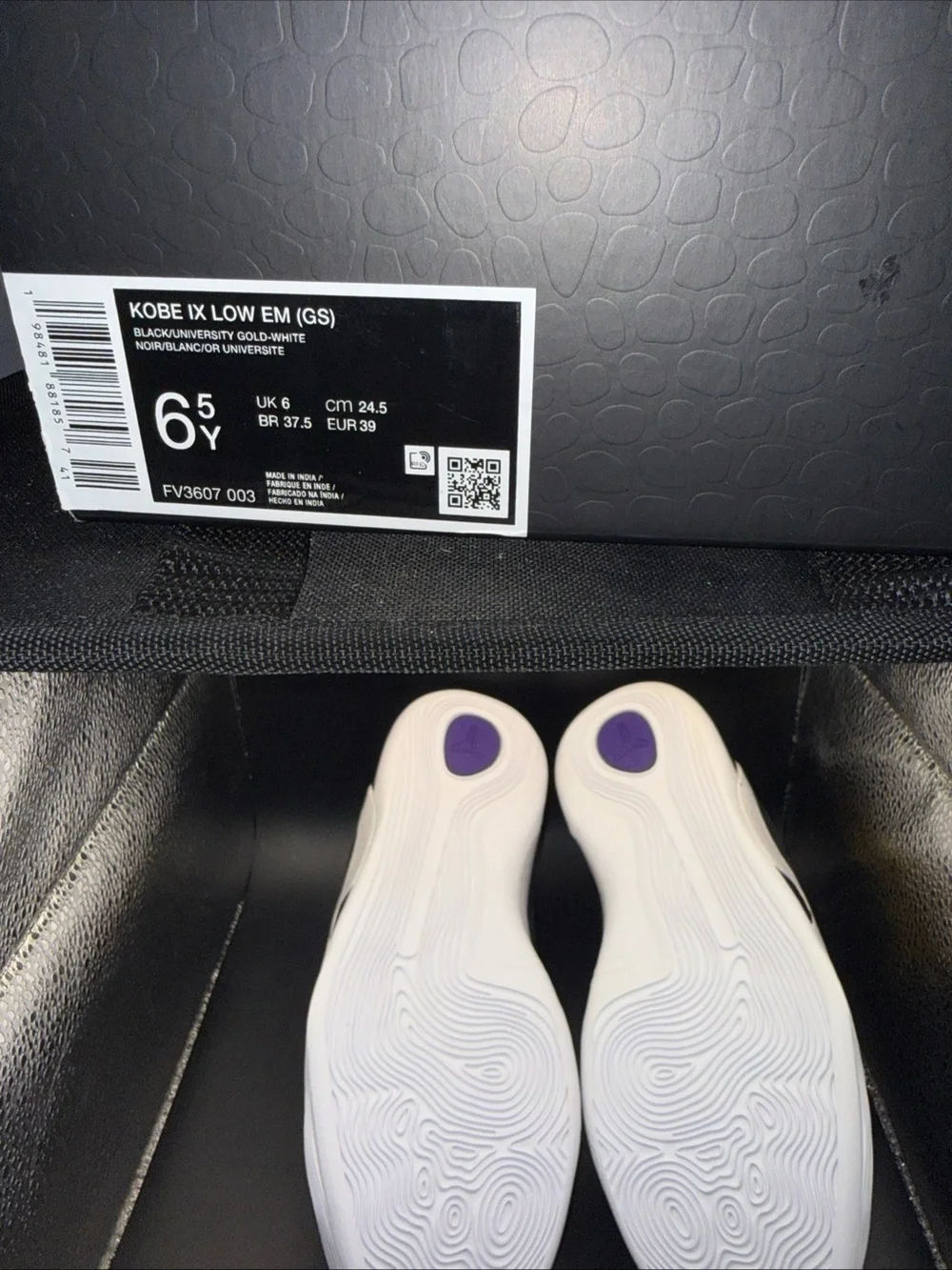 Size 6.5Y - Nike Kobe 9 EM GS Lakers Away, FV3607-003, New With Box (No Lid)